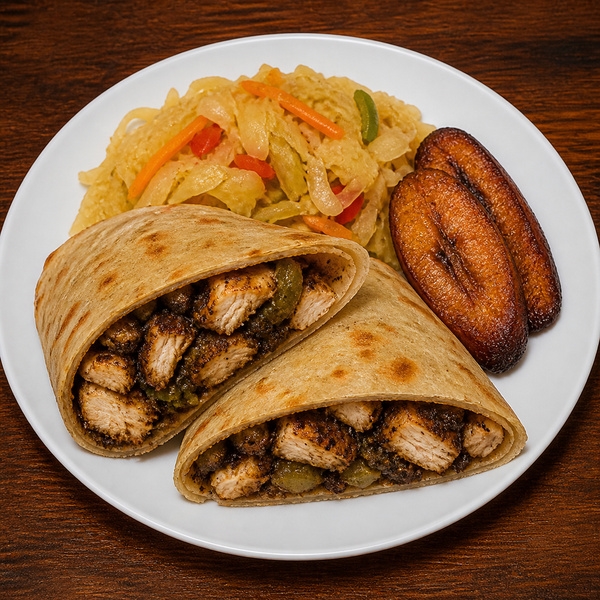 Jerk Chicken Roti Meal